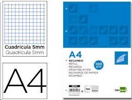 RECAMBIO A4 100 HOJAS 100G 5MM 5 COLORES LIDERPAPEL