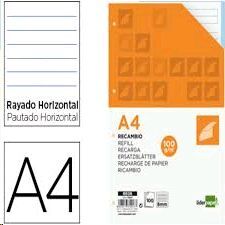 RECAMBIO A4 100 HOJAS 4 TALADROS 5 COLORES HORIZONTAL 100GR