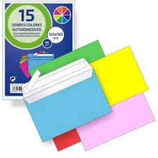 SOBRES AUTOADHESIVOS COLORES 120*165 90 GR. 15 UNIDADES