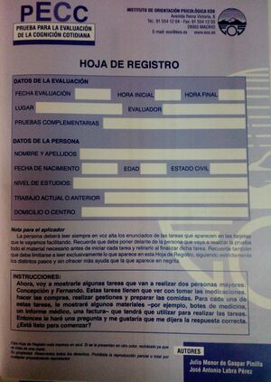 PRUEBA PARA LA EVALUACIÓN COGNITIVA COTIDIANA (PECC): HOJA DE REGISTRO