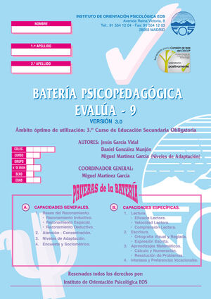 BATERÍA PSICOPEDAGÓGICA EVALÚA 9 VERSIÓN 3.0